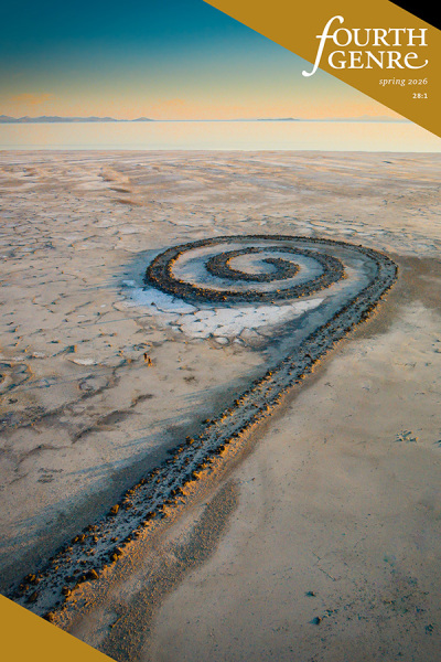 cover image of issue 28.1 showing an aerial view of the Spiral Jetty on the Great Salt Lake.